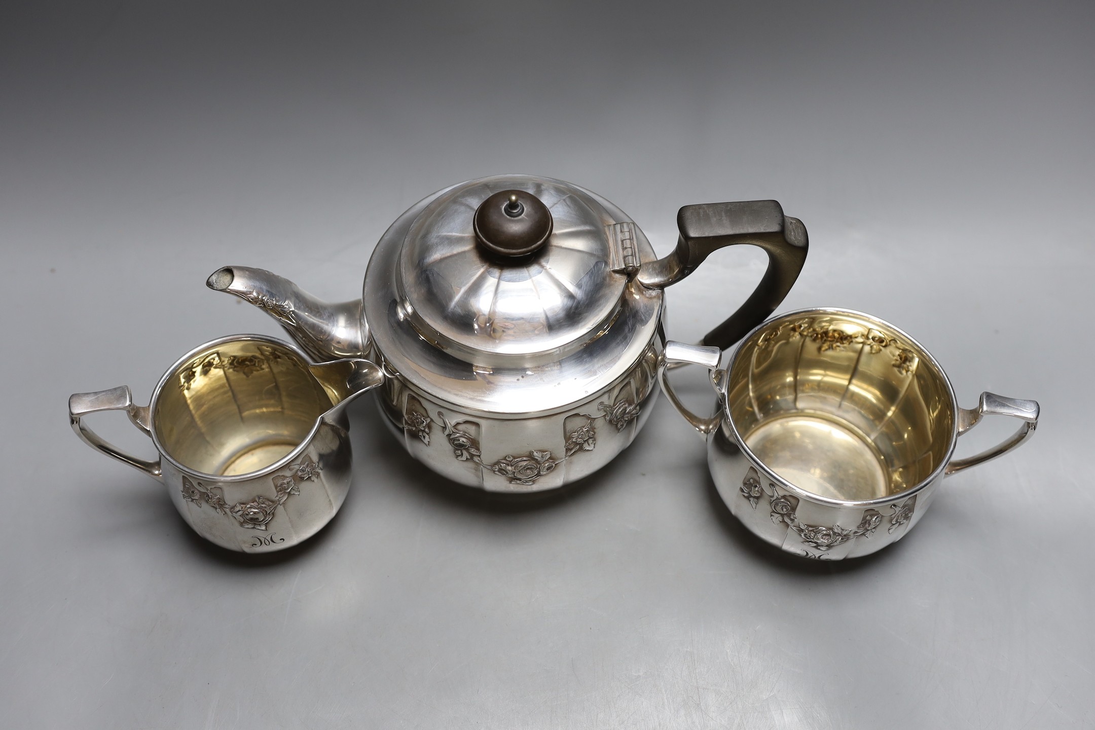 An Elkingtons silver plated three piece tea set